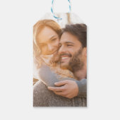 Moderne Zwarte Scripts Beige Blush Foto Bedankt Cadeaulabel (Achterkant)