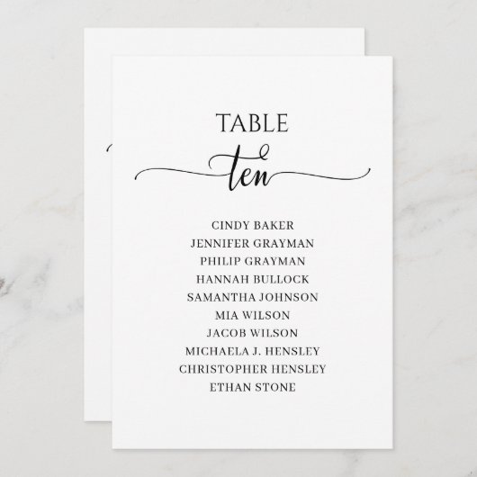 Moderne zwarte-scripttabel nummer 10 kaart (Voorkant / Achterkant)