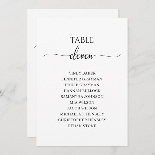 Moderne zwarte-scripttabel nummer 11 kaart (Voorkant / Achterkant)