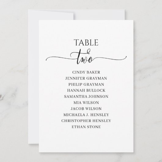 Moderne zwarte-scripttabel nummer 2 kaart (Voorkant)