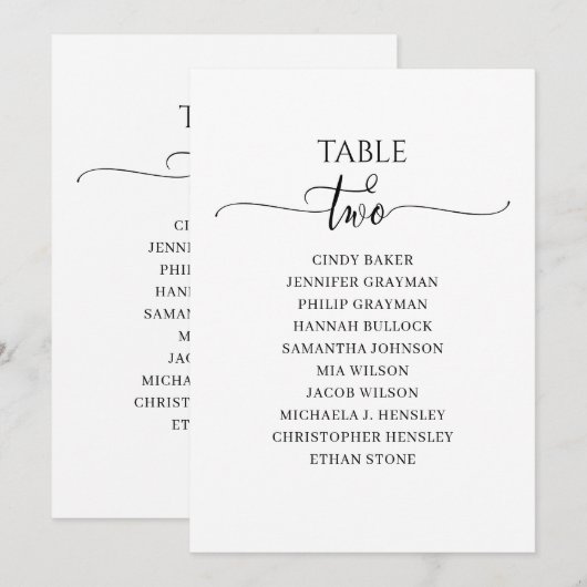 Moderne zwarte-scripttabel nummer 2 kaart (Voorkant / Achterkant)