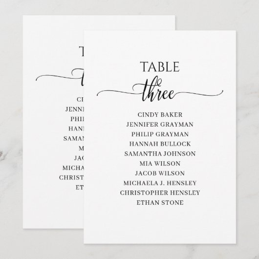 Moderne zwarte-scripttabel nummer 3 kaart (Voorkant / Achterkant)