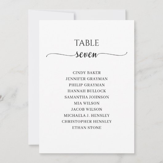 Moderne zwarte-scripttabel nummer 7 kaart (Voorkant)