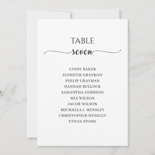 Moderne zwarte-scripttabel nummer 7 kaart (Achterkant)