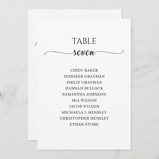 Moderne zwarte-scripttabel nummer 7 kaart (Voorkant / Achterkant)