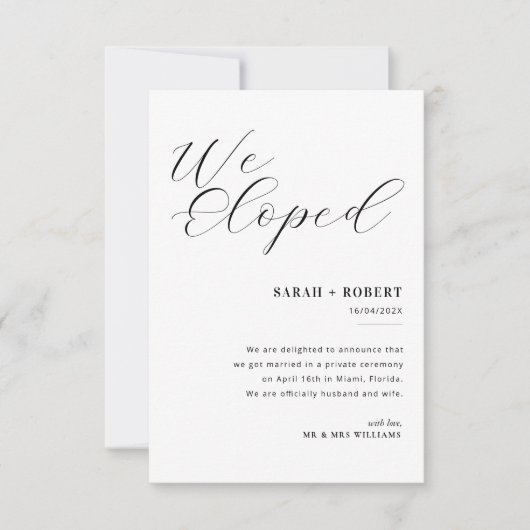 Moderne zwarte scripttrouwaankondiging bedankkaart (Voorkant)