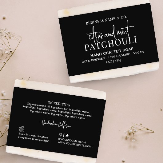 Moderne zwarte shampoo bar of zeep buik band label