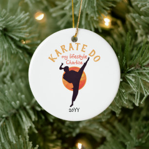 Moderne Zwarte Silhouet Martial Arts Japan Karate Keramisch Ornament
