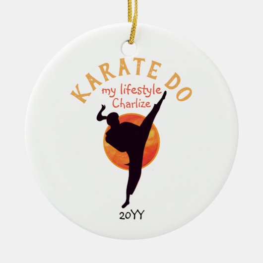 Moderne Zwarte Silhouet Martial Arts Japan Karate Keramisch Ornament (Voorkant)