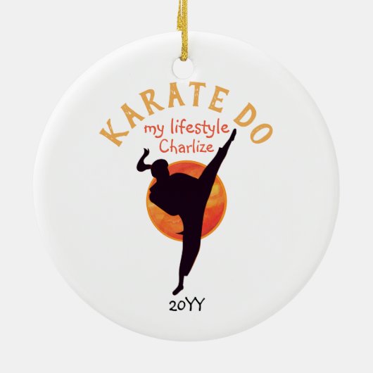 Moderne Zwarte Silhouet Martial Arts Japan Karate Keramisch Ornament (Achterkant)