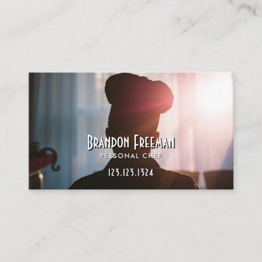Moderne Zwarte Silhouette Chef met Lichte Vlam Visitekaartje (Voorkant)