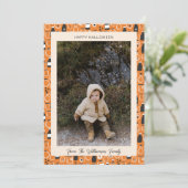 Moderne Zwarte Sinaasappel Apotheek Halloween Foto Feestdagenkaart (Staand voorkant)