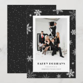 Moderne Zwarte Sneeuwvlok Foto Zakelijk Feestdagenkaart (Voorkant / Achterkant)