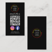 Moderne zwarte sociale media QR-code Visitekaartje (Voorkant / Achterkant)