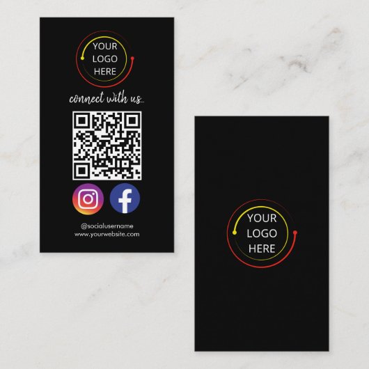 Moderne zwarte sociale media QR-code Visitekaartje (Voorkant / Achterkant)
