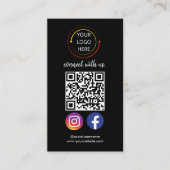 Moderne zwarte sociale media QR-code Visitekaartje (Voorkant)