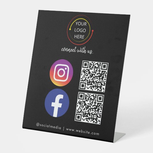 Moderne zwarte sociale media QR-code voetstuk Reclamebord Met Voetstuk (Voorkant)