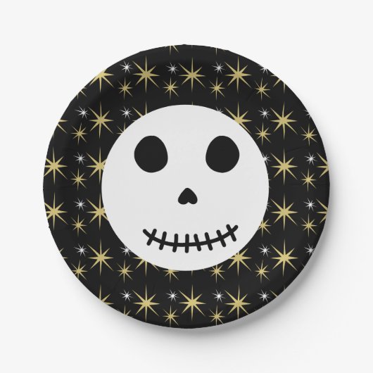Moderne zwarte spooky halloween schedel papieren bordje (Voorkant)
