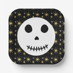 Moderne zwarte spooky halloween schedel papieren bordje