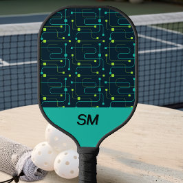 Moderne Zwarte Sport Geometrisch Lijnpatroon  Pickleball Paddle