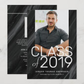 Moderne zwarte, stapelbare tekst Afstuderen Foto Aankondiging (Voorkant / Achterkant)