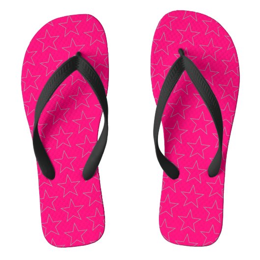 Moderne zwarte Star Pattern Hot Pink Sandals Teenslippers (Voetbed)