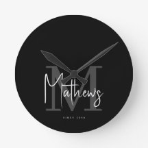 Moderne zwarte steenkool Grijze monogram Familiena