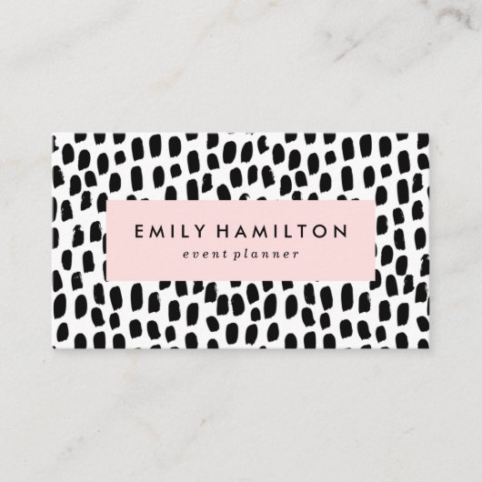 Moderne zwarte Stippen Blush roze Visitekaartje (Voorkant)
