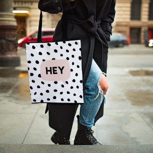 Moderne zwarte Stippen en broekroze met hé Tote Bag