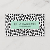 Moderne zwarte Stippen Mint Green Visitekaartje (Voorkant)