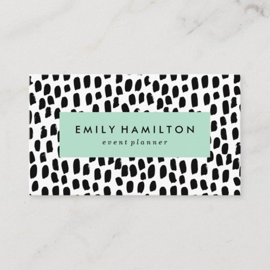 Moderne zwarte Stippen Mint Green Visitekaartje (Voorkant)