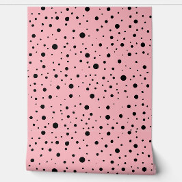 Moderne Zwarte Stippen - Trendy Licht Roze Behang