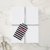 Moderne zwarte streep met roze hartdag cadeaulabel (Met Touw)