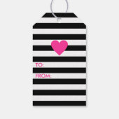 Moderne zwarte streep met roze hartdag cadeaulabel (Achterkant)