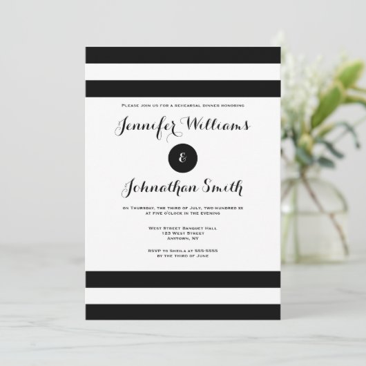 Moderne zwarte streep repetitie dineruitnodigingen kaart (Staand voorkant)