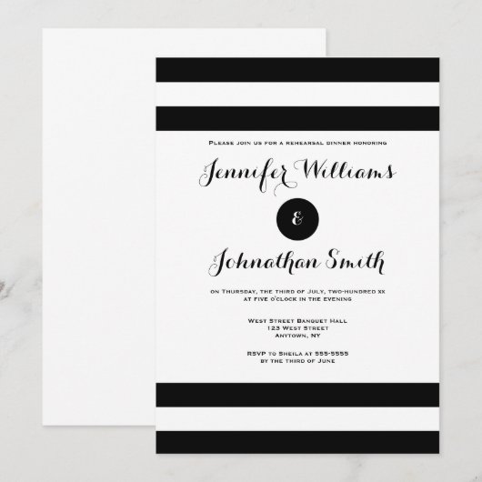 Moderne zwarte streep repetitie dineruitnodigingen kaart (Voorkant / Achterkant)