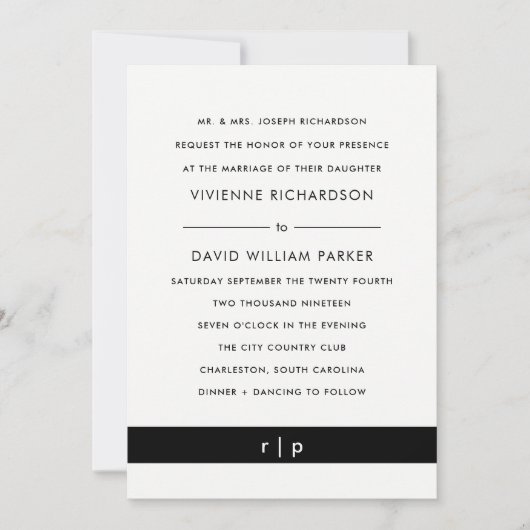 Moderne zwarte streep | Uitnodiging tot weddenscha (Voorkant)