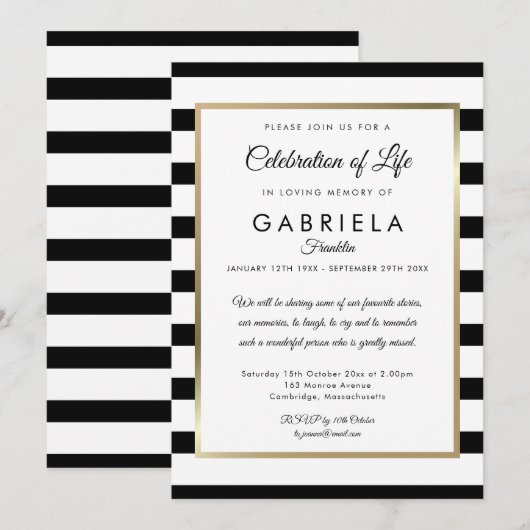 Moderne Zwarte Streep Viering van het Leven in Beg Kaart (Voorkant / Achterkant)