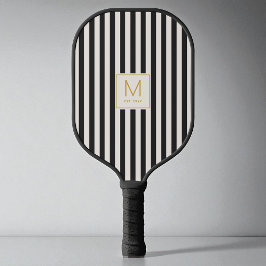 Moderne Zwarte Strepen Eenvoudige Gouden Initiaal  Pickleball Paddle