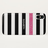 Moderne zwarte strepen FAUX roze Glitz en naam Case-Mate iPhone Case (Achterkant (horizontaal))