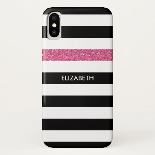 Moderne zwarte strepen FAUX roze Glitz en naam Case-Mate iPhone Case (Achterkant)