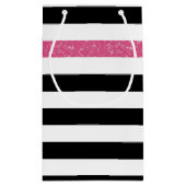Moderne zwarte strepen FAUX roze Glitz en naam Klein Cadeauzakje (Achterkant)