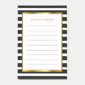 Moderne zwarte strepen goud gepersonaliseerd na post-it® notes (Voorkant)