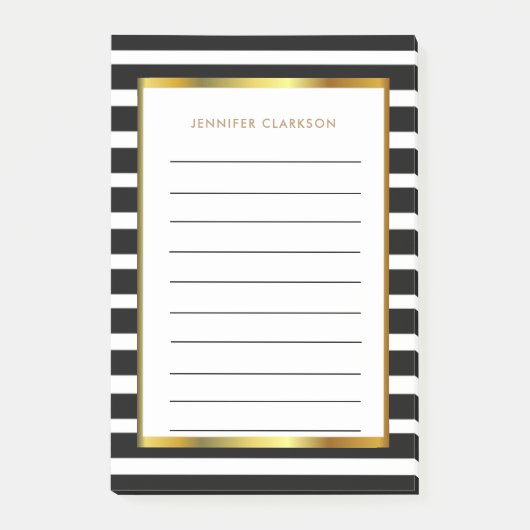 Moderne zwarte strepen goud gepersonaliseerd na post-it® notes (Voorkant)