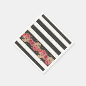 Moderne zwarte strepen gouden faux glitter bloemen servet (Hoek)