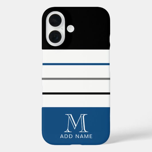 Moderne zwarte strepen met monogram naam Case-Mate iPhone case (Achterkant)