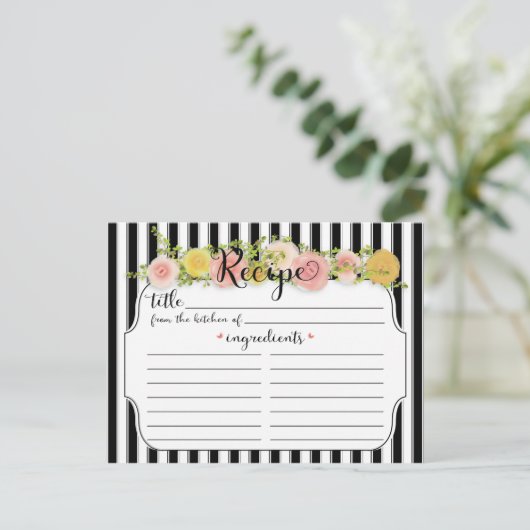 Moderne zwarte strepen met Rozen Recipcard Briefkaart (Staand voorkant)