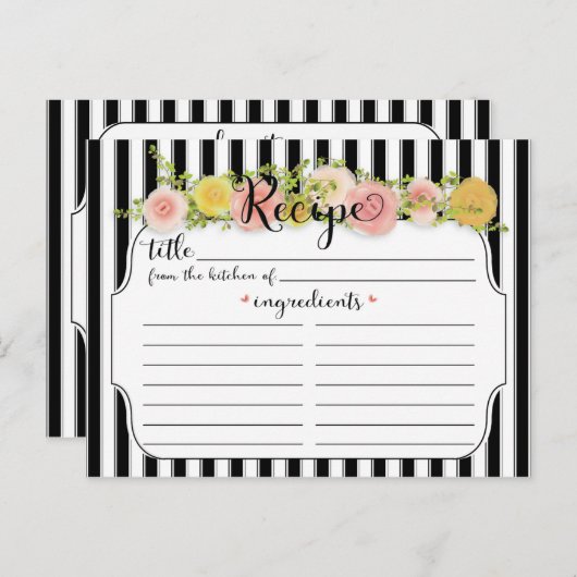 Moderne zwarte strepen met Rozen Recipcard Briefkaart (Voorkant / Achterkant)