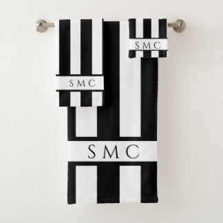 Moderne zwarte strepen Monogram badkamer Bad Handdoek