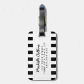 Moderne zwarte strepen roze gepersonaliseerde naam bagagelabel (Achterkant verticaal)